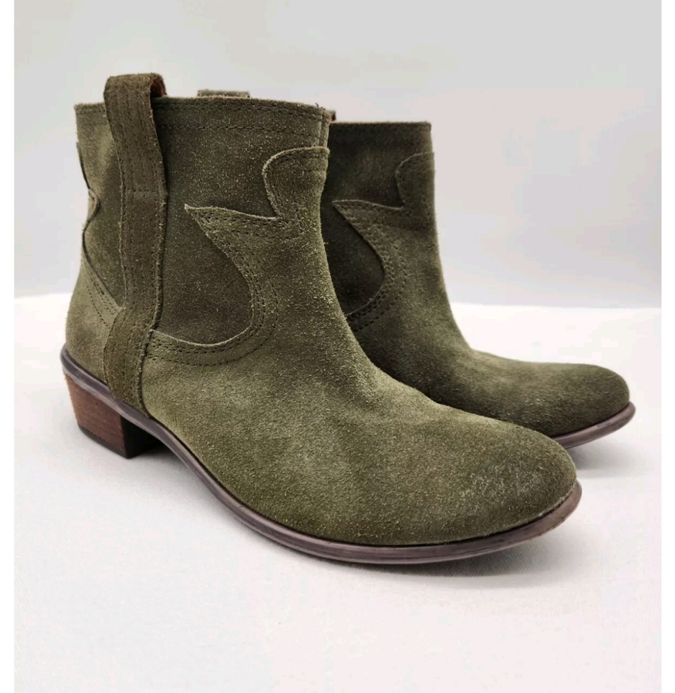 Lucky Brand Terra Women 7 M Olive Green Boots Western Bootie Cowgirl Boho